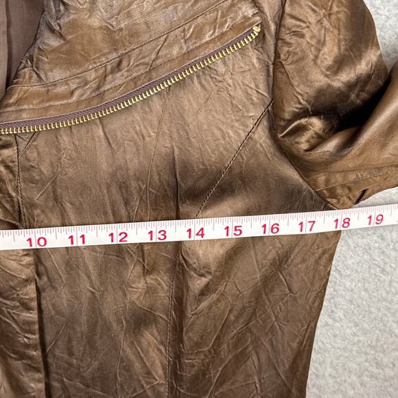 Lafayette 148 Brown Leather Look Full Zip Jacket Satin Feel Lined SZ 0 Designer - Picture 5 of 10